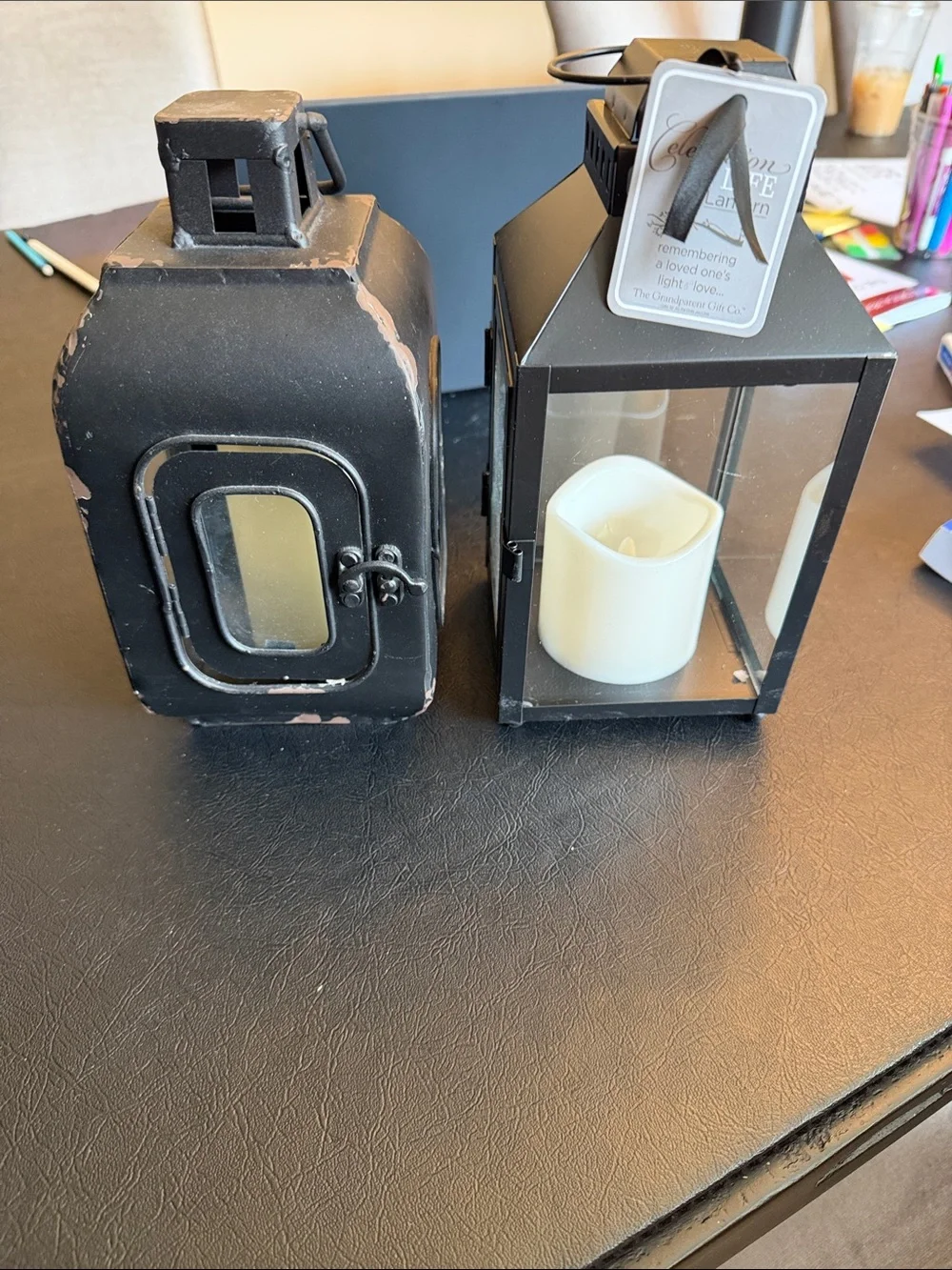 Decorative Black Metal Lantern with Candle - Unbranded